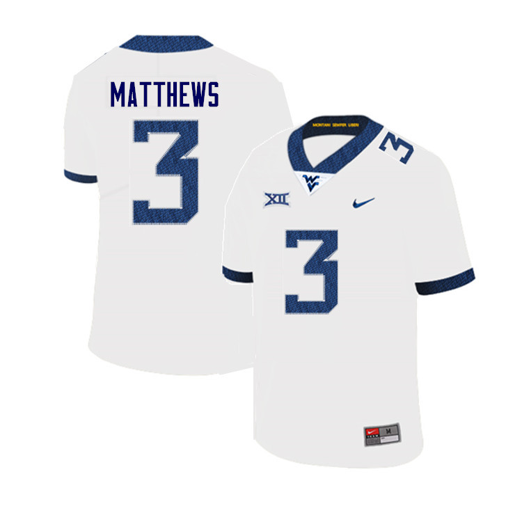 Men #3 Jackie Matthews West Virginia Mountaineers College Football Jerseys Sale-White - Click Image to Close